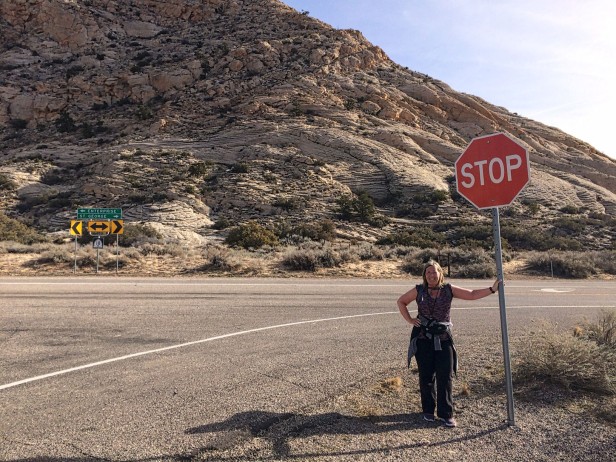 You know you've reached the end of the hike when you touch the stop sign.